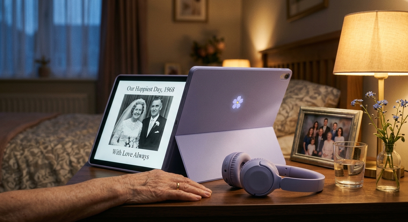 John reminiscing with the lavender remembr tablet